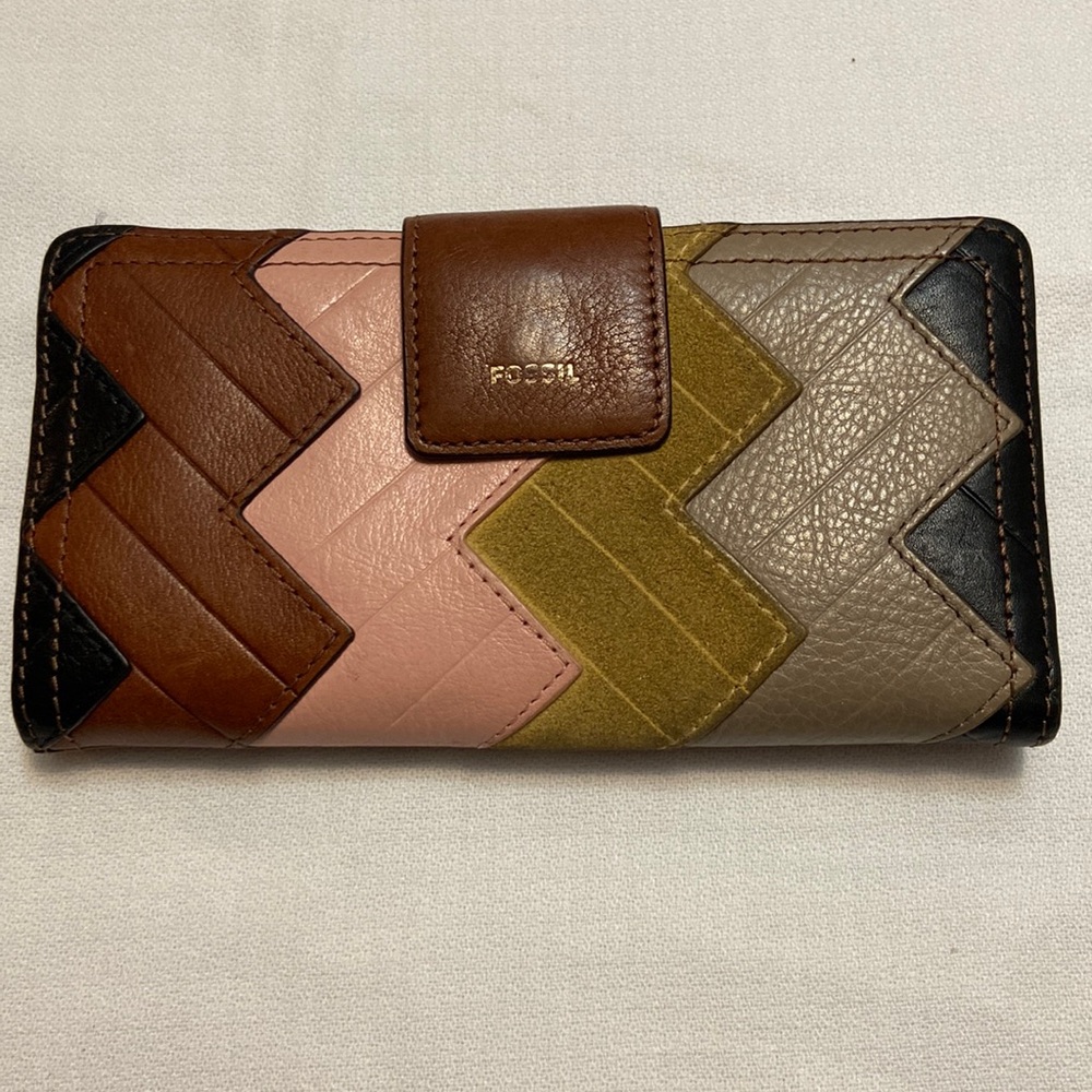 Fossil Vintage Patchwork Multicolor Leather Womens Snap Closure Wallet